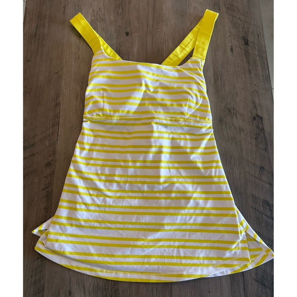 Lululemon Tank Top Sleeveless Yellow White Stripe Sz Women's XS Built in Bra